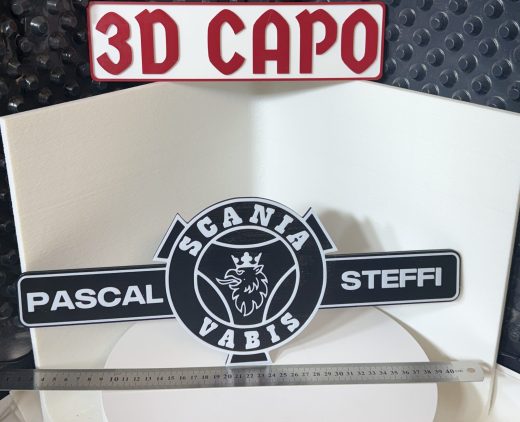Personalisiertes LKW Namensschild mit 2 Namen & Markenlogo – ca. 40 cm – 3D-Druck