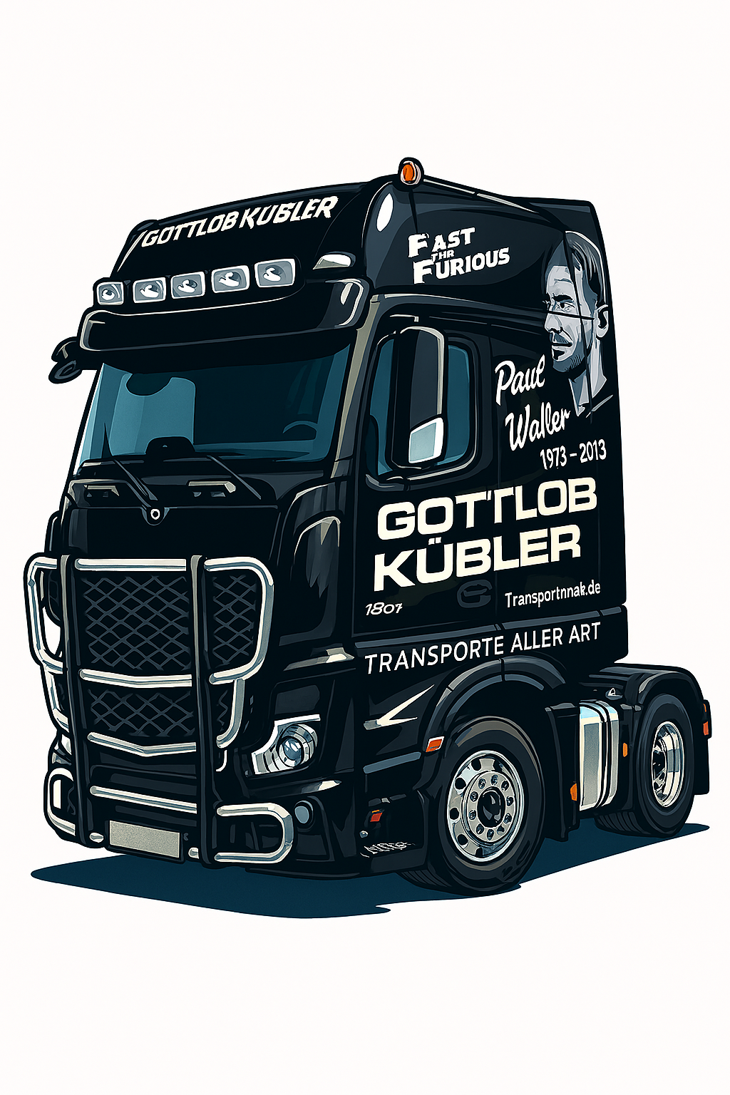Cartoon-Truck mit Paul-Walker-Design – Truckstyle by Gottlob Kübler
