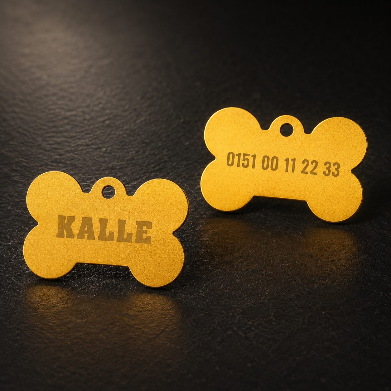 Personalisierte Hundemarke in Knochenform – goldfarben mit Wunschgravur – Bild 5