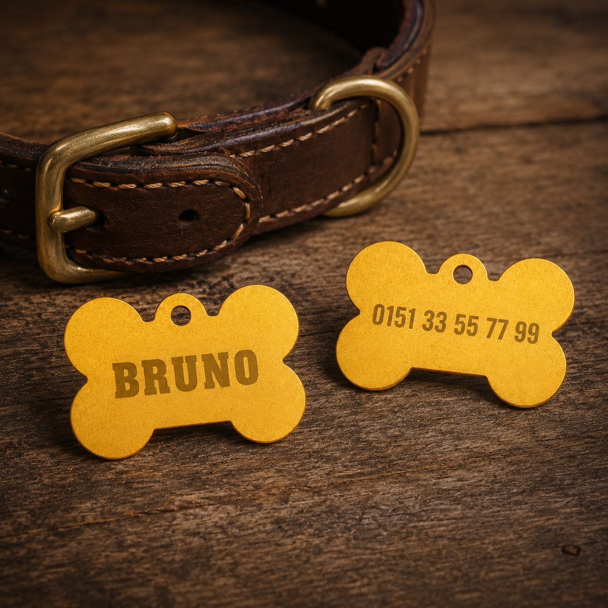 Personalisierte Hundemarke in Knochenform – goldfarben mit Wunschgravur – Bild 7