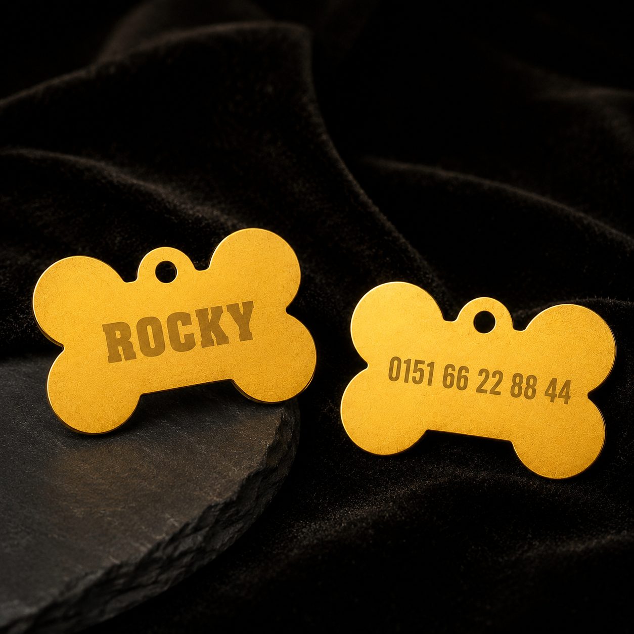 Personalisierte Hundemarke in Knochenform – goldfarben mit Wunschgravur – Bild 9