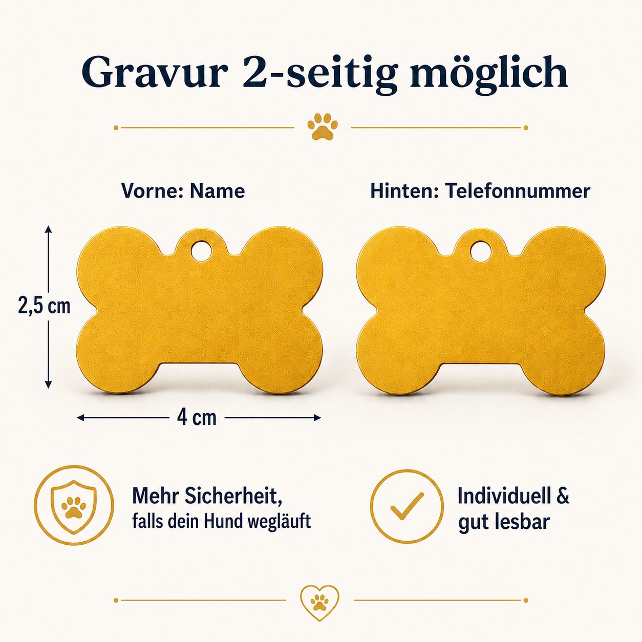 Personalisierte Hundemarke in Knochenform – goldfarben mit Wunschgravur – Bild 11