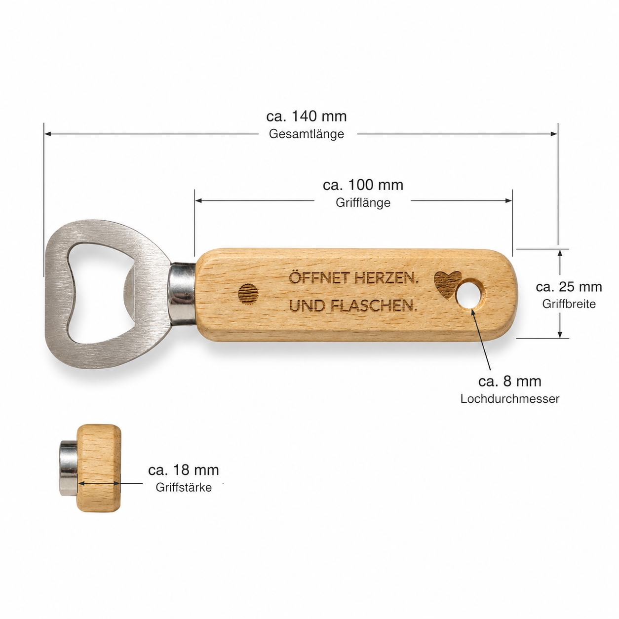Personalisierter Flaschenöffner mit Holzgriff – langer Bieröffner mit Loch & Wunschgravur – Bild 5