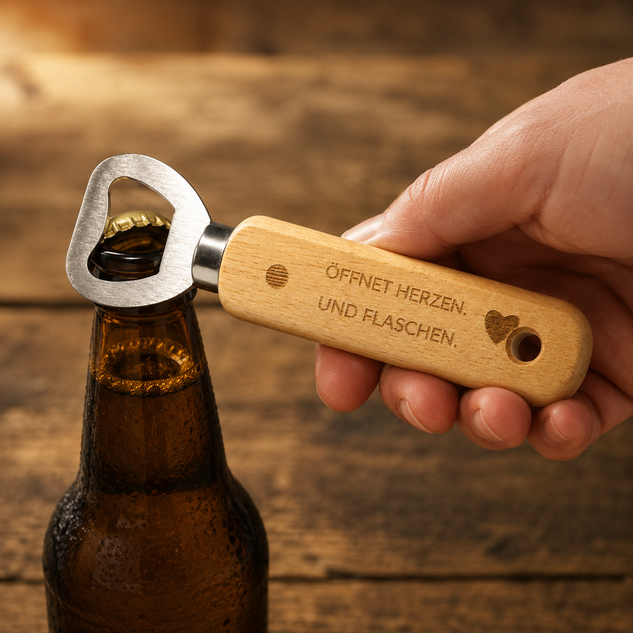 Personalisierter Flaschenöffner mit Holzgriff – langer Bieröffner mit Loch & Wunschgravur – Bild 8