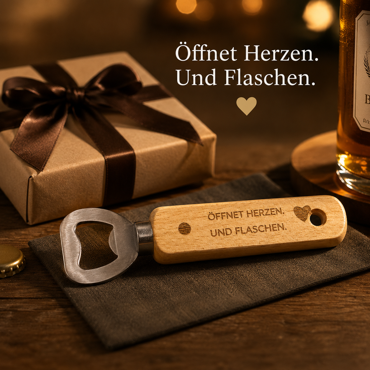 Personalisierter Flaschenöffner mit Holzgriff – langer Bieröffner mit Loch & Wunschgravur – Bild 6