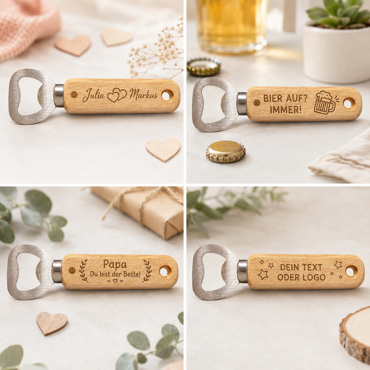 Personalisierter Flaschenöffner mit Holzgriff – langer Bieröffner mit Loch & Wunschgravur – Bild 7