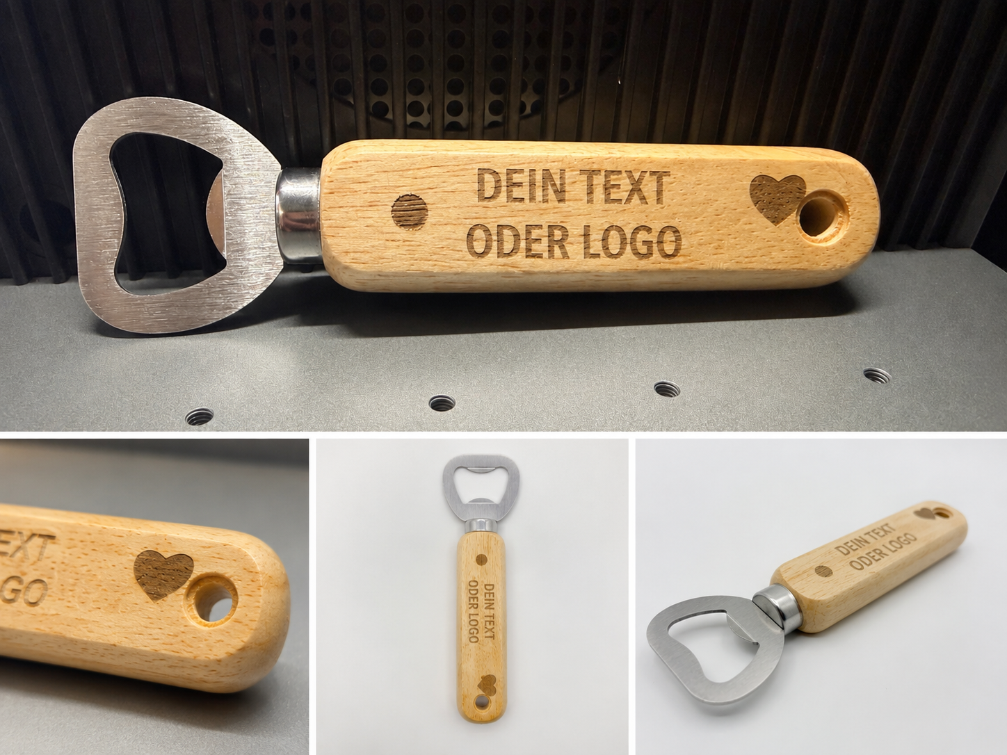 Personalisierter Flaschenöffner mit Holzgriff – langer Bieröffner mit Loch & Wunschgravur – Bild 2
