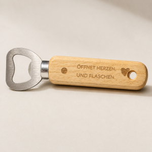Personalisierter Flaschenöffner mit Holzgriff – langer Bieröffner mit Loch & Wunschgravur