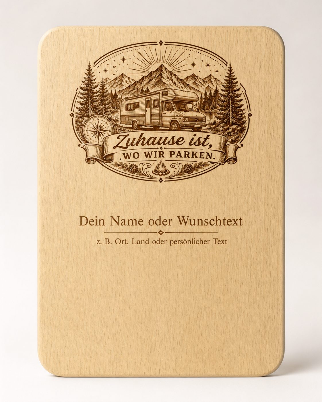 2er Set Vesperbretter Camping „Zuhause ist, wo wir parken“ – personalisierte Holzbrettchen 15×24 cm - Wohnmobil – Bild 3