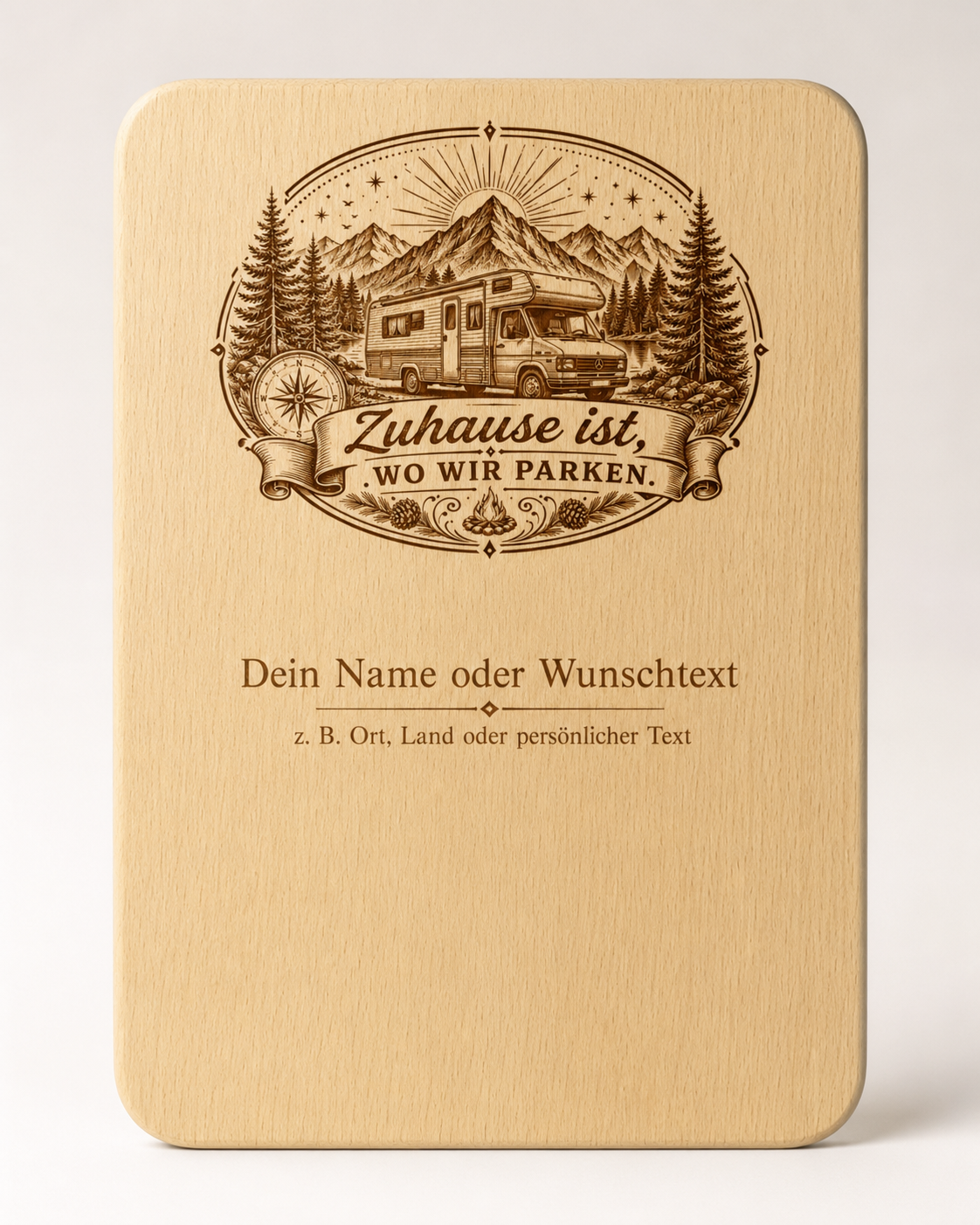 2er Set Vesperbretter Camping „Zuhause ist, wo wir parken“ – personalisierte Holzbrettchen 15×24 cm - Wohnmobil – Bild 3