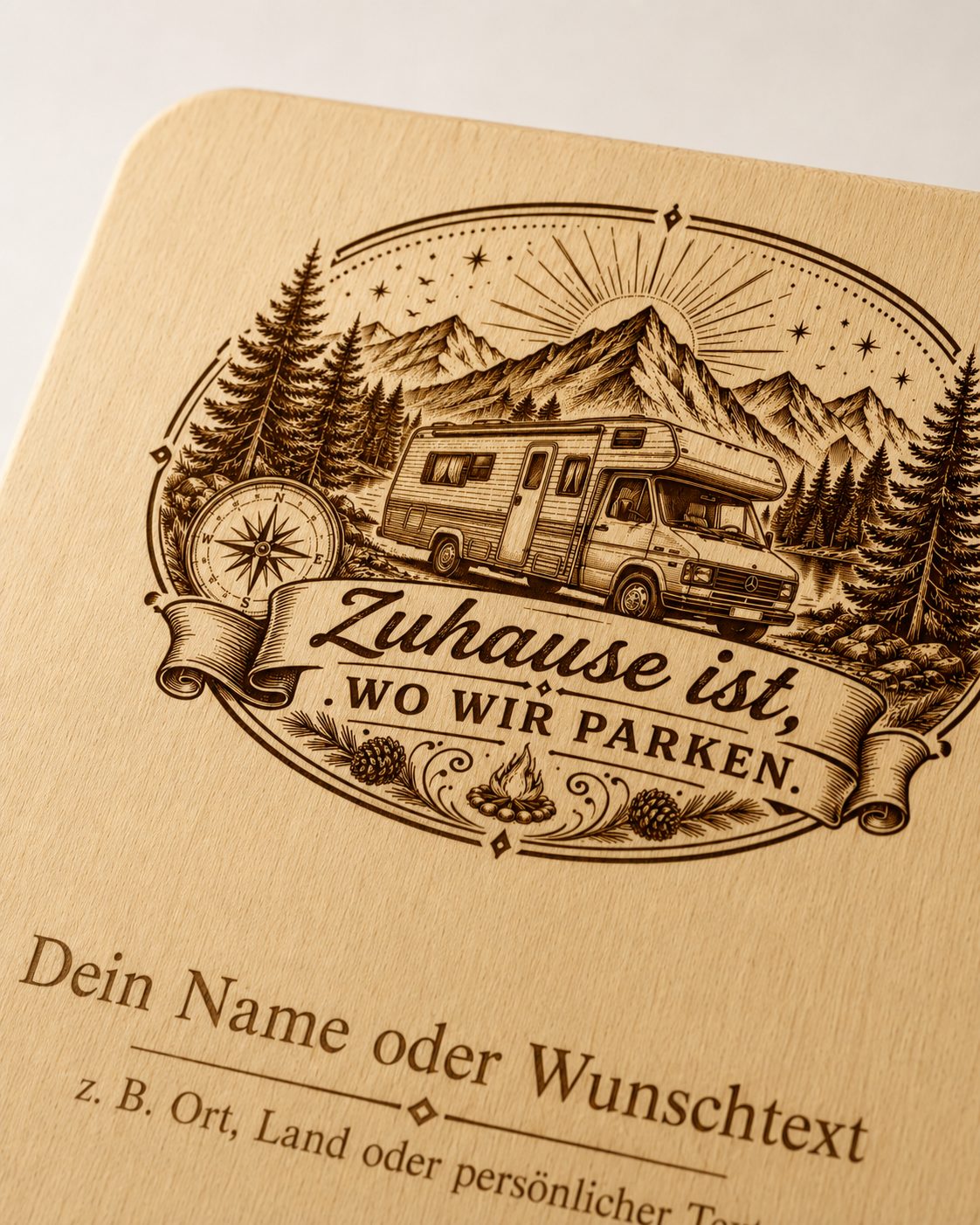 2er Set Vesperbretter Camping „Zuhause ist, wo wir parken“ – personalisierte Holzbrettchen 15×24 cm - Wohnmobil – Bild 6