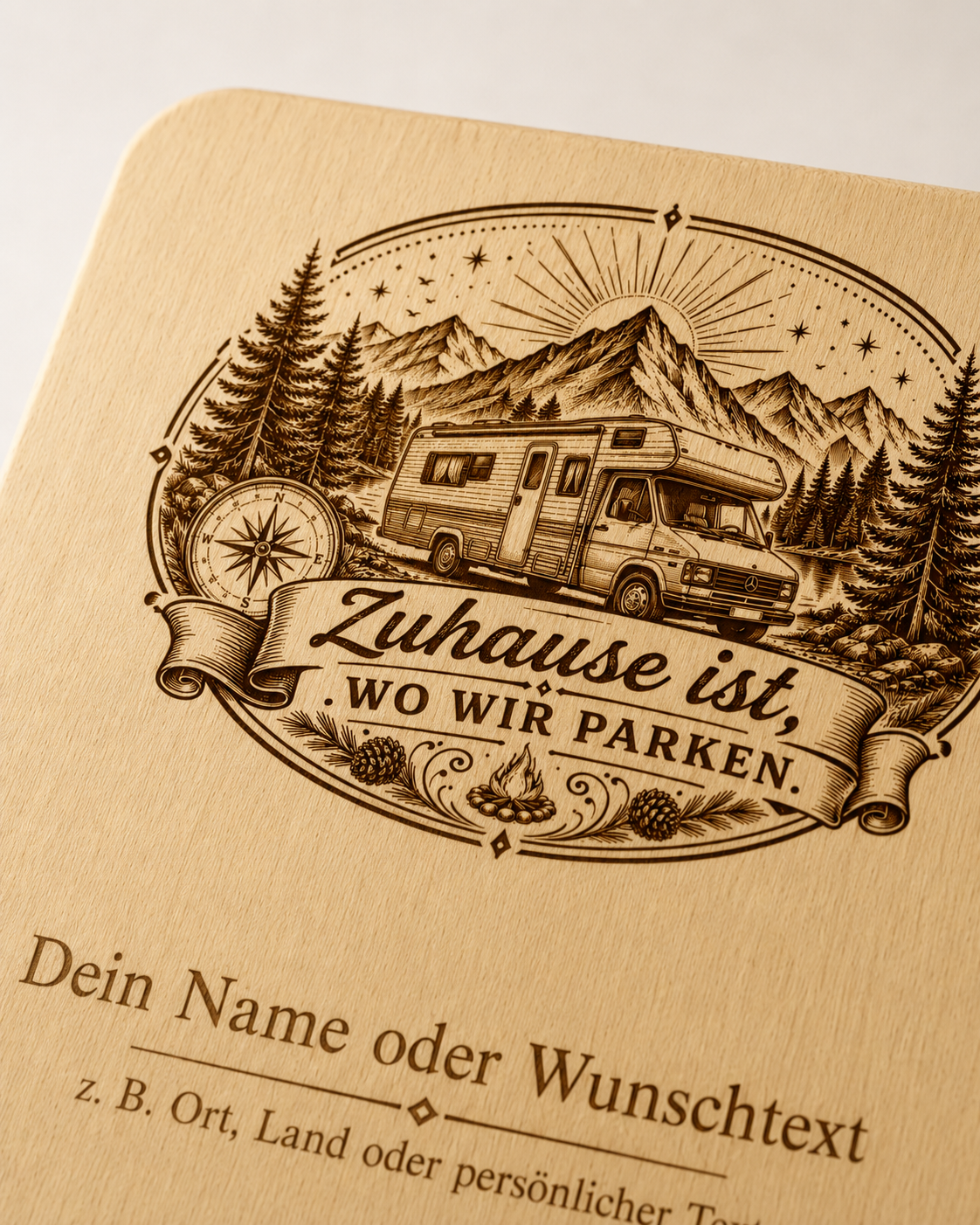 2er Set Vesperbretter Camping „Zuhause ist, wo wir parken“ – personalisierte Holzbrettchen 15×24 cm - Wohnmobil – Bild 6