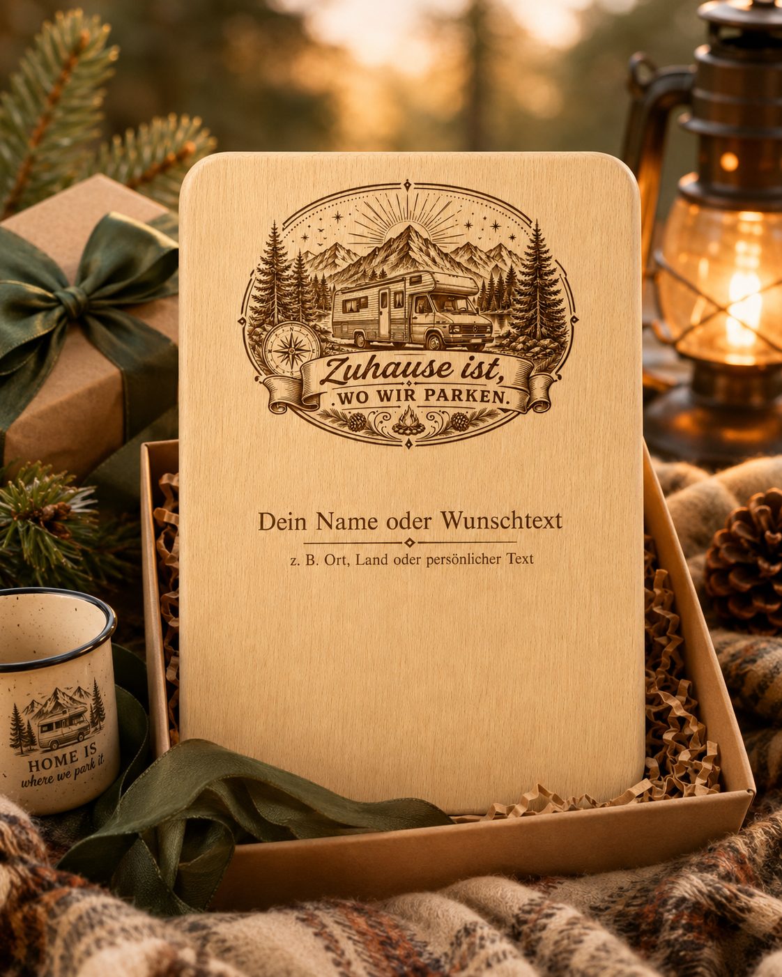 2er Set Vesperbretter Camping „Zuhause ist, wo wir parken“ – personalisierte Holzbrettchen 15×24 cm - Wohnmobil – Bild 7