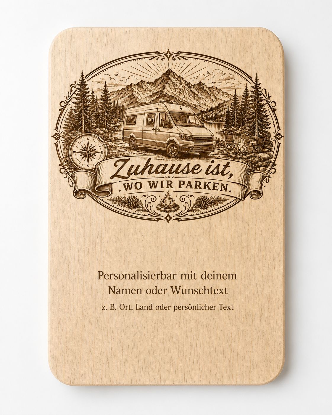 2er Set Vesperbretter Camping „Zuhause ist, wo wir parken“ – personalisierte Holzbrettchen 15×24 cm - VAN – Bild 2