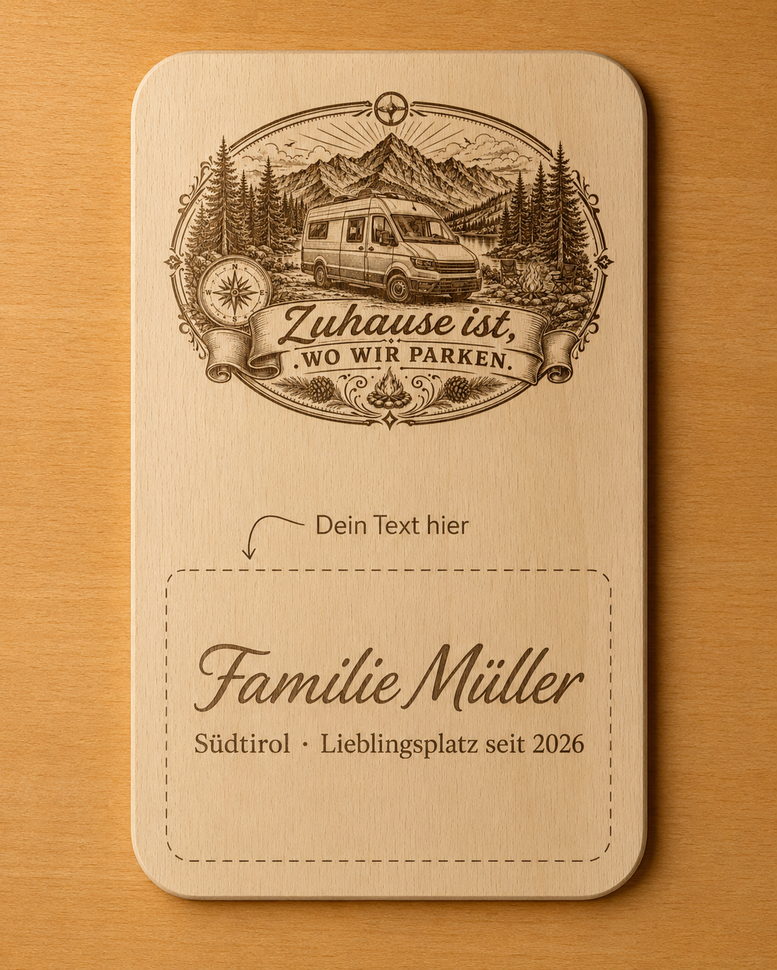 2er Set Vesperbretter Camping „Zuhause ist, wo wir parken“ – personalisierte Holzbrettchen 15×24 cm - VAN – Bild 5