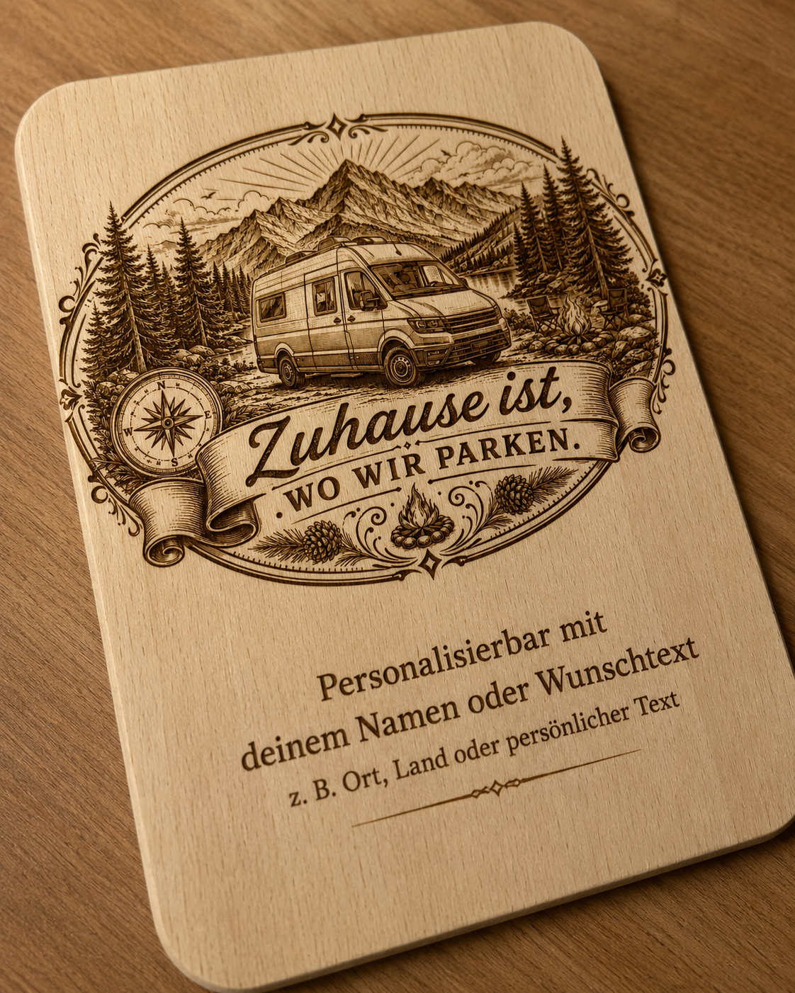 2er Set Vesperbretter Camping „Zuhause ist, wo wir parken“ – personalisierte Holzbrettchen 15×24 cm - VAN – Bild 6