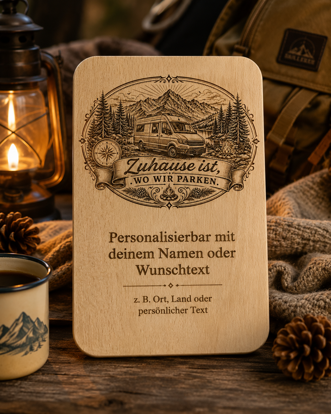 2er Set Vesperbretter Camping „Zuhause ist, wo wir parken“ – personalisierte Holzbrettchen 15×24 cm - VAN – Bild 7