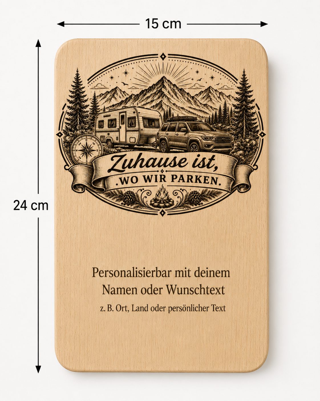2er Set Vesperbretter Camping „Zuhause ist, wo wir parken“ – personalisierte Holzbrettchen 15×24 cm - Wohnwagen – Bild 3