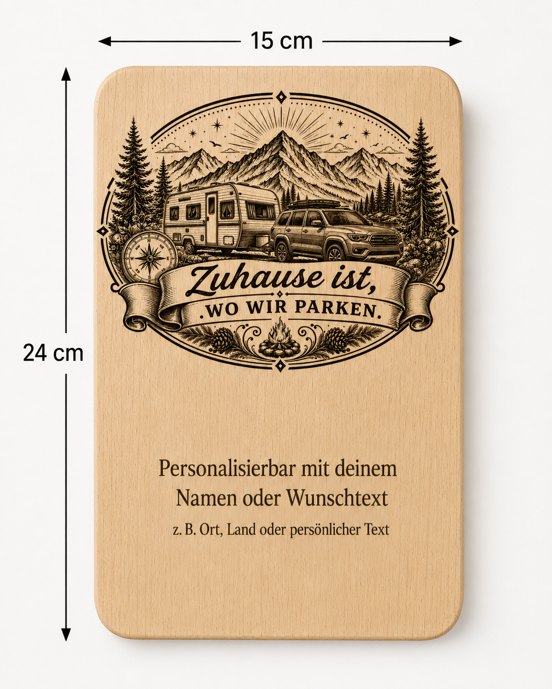 2er Set Vesperbretter Camping „Zuhause ist, wo wir parken“ – personalisierte Holzbrettchen 15×24 cm - Wohnwagen – Bild 3
