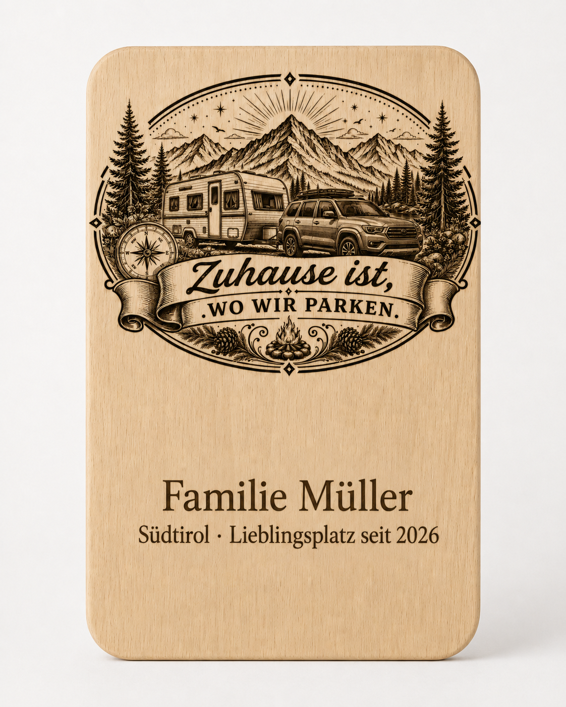 2er Set Vesperbretter Camping „Zuhause ist, wo wir parken“ – personalisierte Holzbrettchen 15×24 cm - Wohnwagen – Bild 4