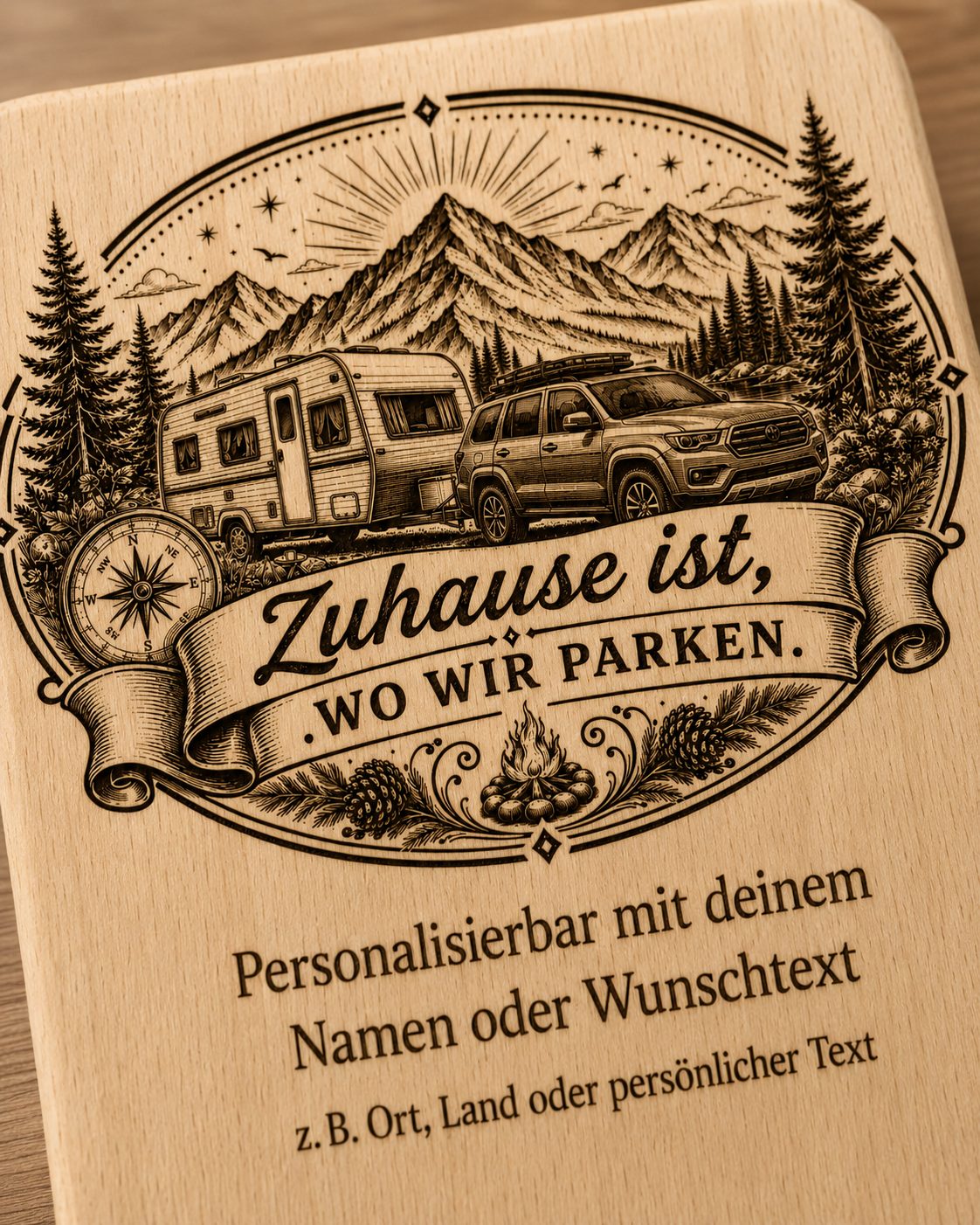 2er Set Vesperbretter Camping „Zuhause ist, wo wir parken“ – personalisierte Holzbrettchen 15×24 cm - Wohnwagen – Bild 5