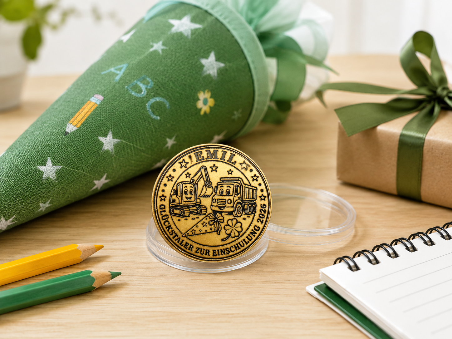 Personalisierte Glücksmünze aus Messing 40 mm – gravierter Glückstaler mit Wunschtext oder eigenem Design – Bild 7