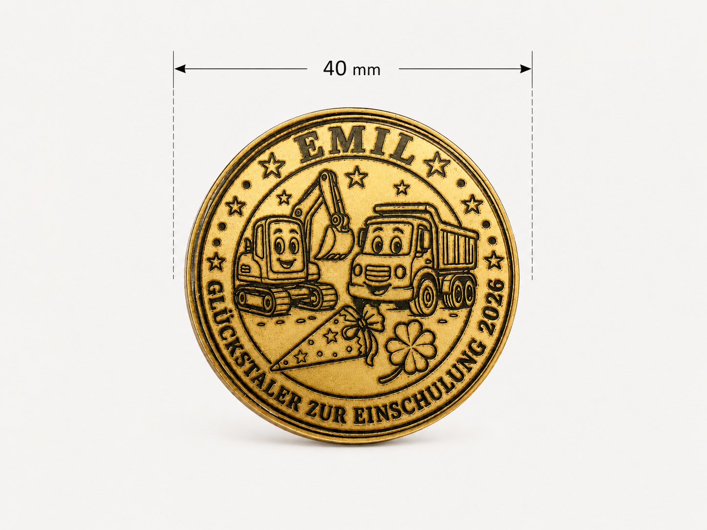 Personalisierte Glücksmünze aus Messing 40 mm – gravierter Glückstaler mit Wunschtext oder eigenem Design – Bild 8