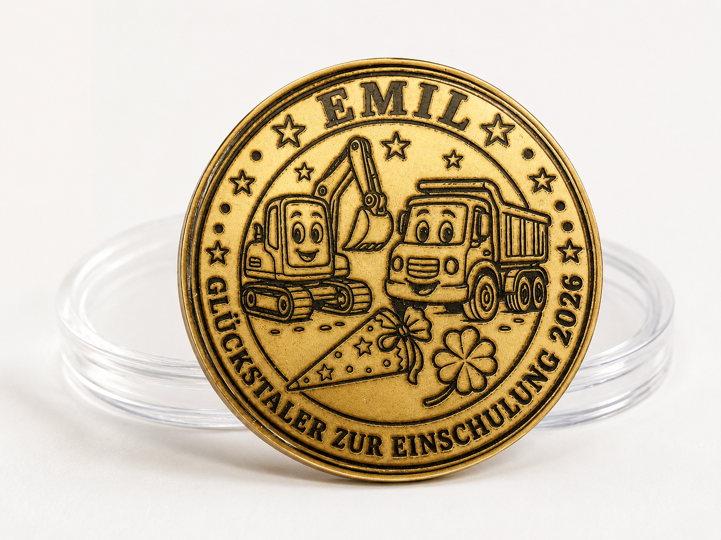 Personalisierte Glücksmünze aus Messing 40 mm – gravierter Glückstaler mit Wunschtext oder eigenem Design – Bild 9