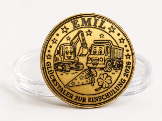 Personalisierte Glücksmünze aus Messing 40 mm – gravierter Glückstaler mit Wunschtext oder eigenem Design