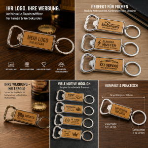 Schlüsselanhänger-Flaschenöffner mit Firmenlogo individuell graviert - 5Stück Bundle