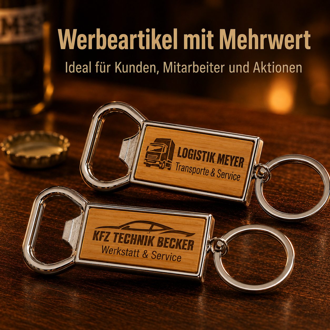 5x Flaschenöffner mit Firmenlogo – Schlüsselanhänger mit individueller Lasergravur – Bild 5