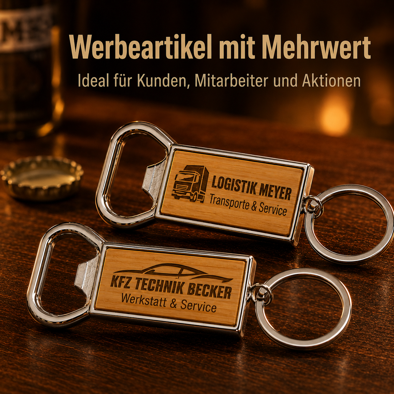 Schlüsselanhänger-Flaschenöffner mit Firmenlogo individuell graviert - 5Stück Bundle – Bild 5