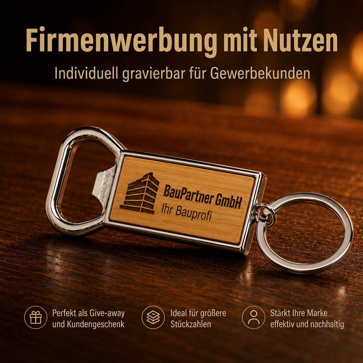 5x Flaschenöffner mit Firmenlogo – Schlüsselanhänger mit individueller Lasergravur – Bild 6