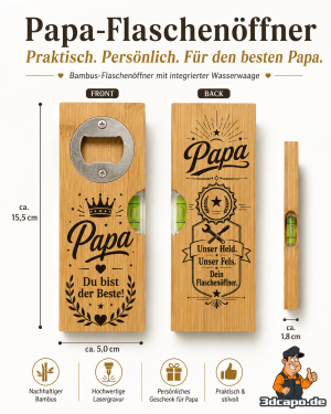 Bambus-Flaschenöffner mit Wasserwaage – personalisiertes Geschenk