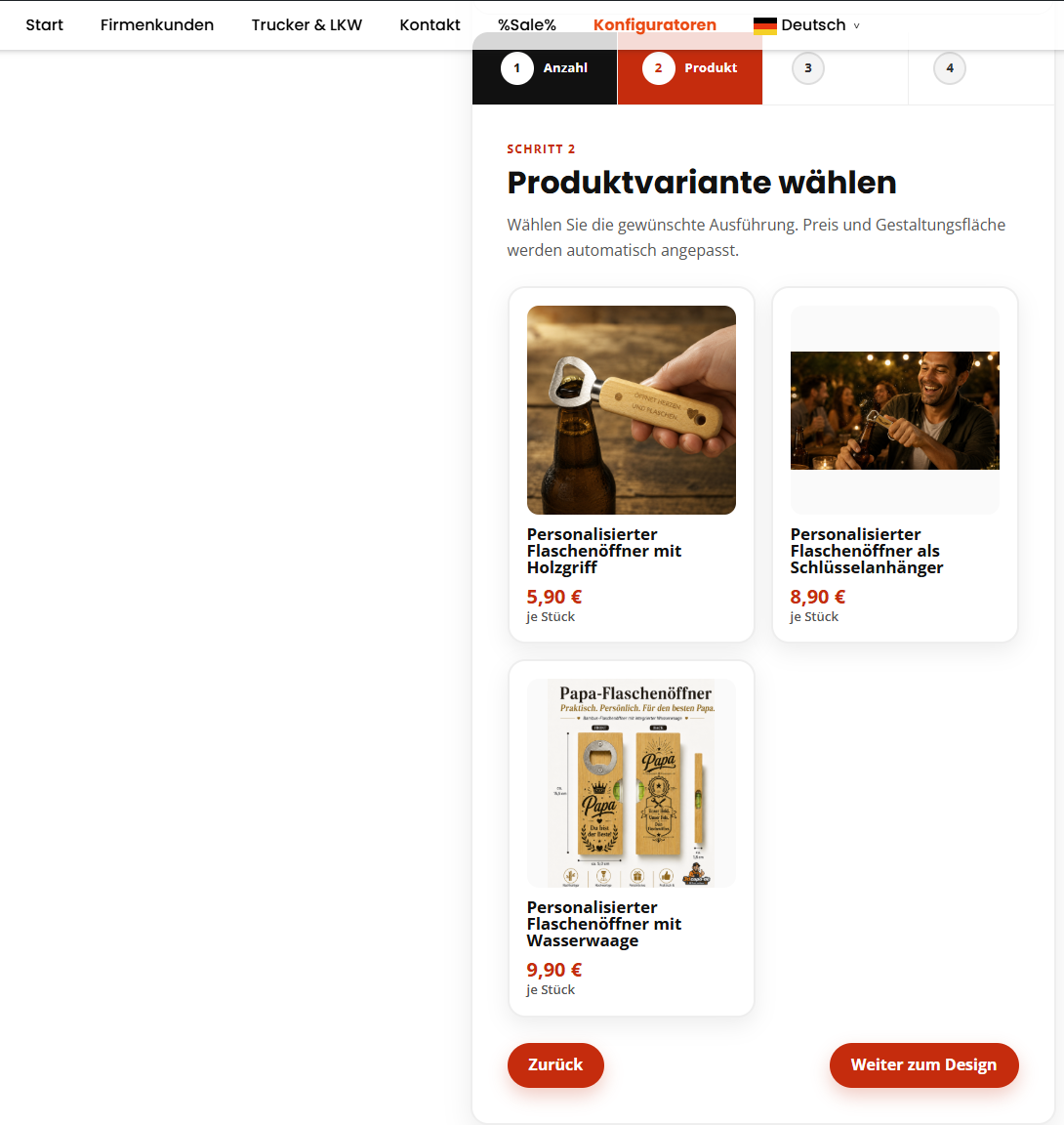 Auswahl einer Produktvariante