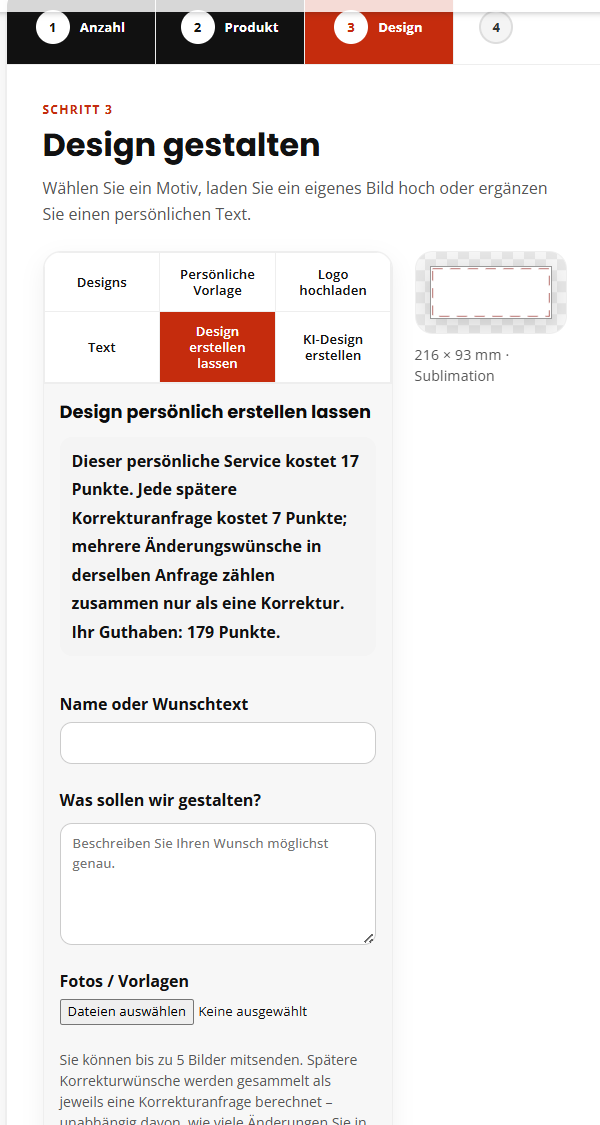 Persönlichen Designauftrag erstellen