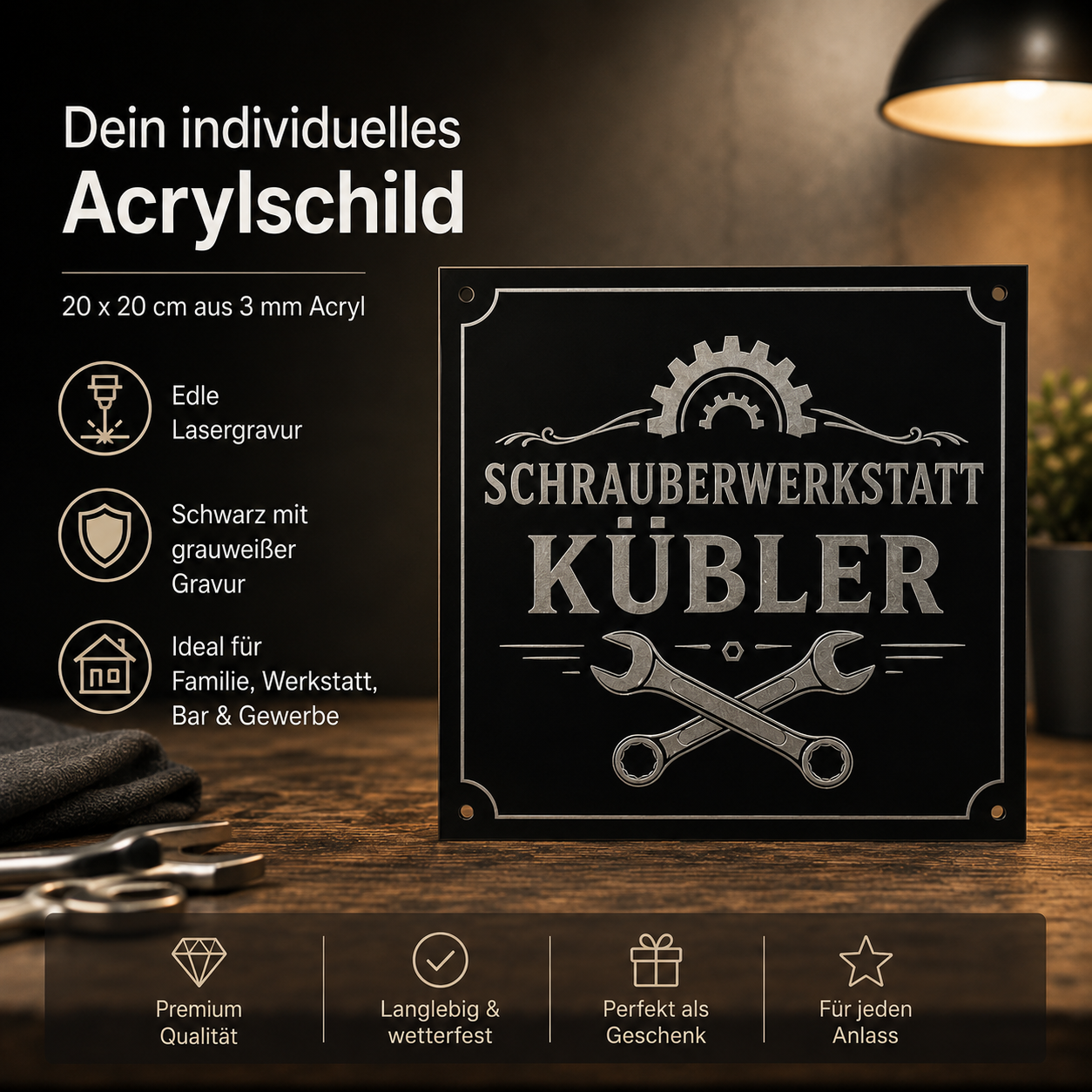 Schwarze Acrylplatte XT mit Wunschgravur – selbst gestalten